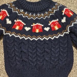 Zara Navy Sweater with Red and White Pattern